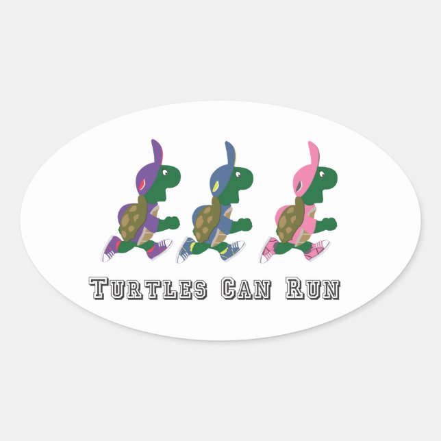 Sticker Ovale Les tortues peuvent courir (Devant)