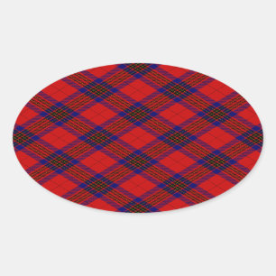 Sticker Ovale Leslie tartan rouge bleu violet plaid
