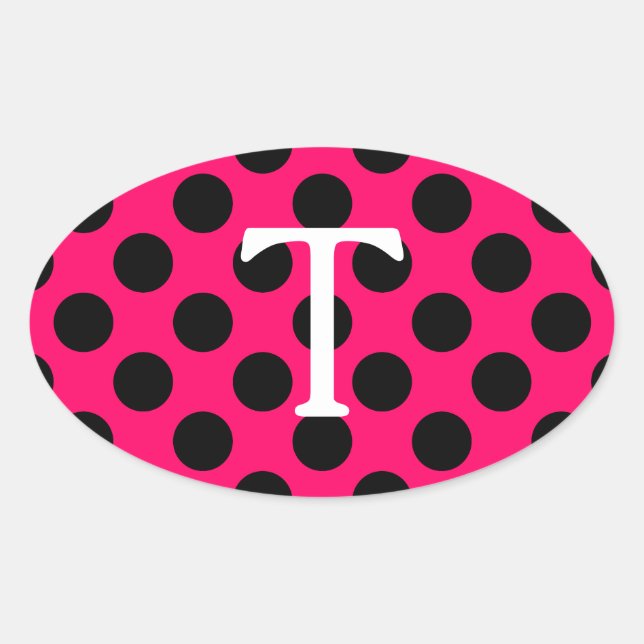 Sticker Ovale Lettre blanche T Monogramme avec Pois (Devant)