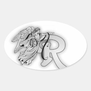 Sticker Ovale Lettre R Angle Monogramme initial