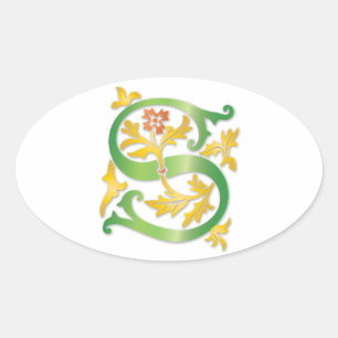 Sticker Ovale Lettre S Monogram Fleur de lis