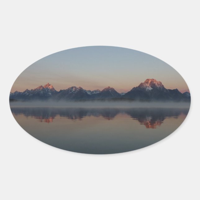 Sticker Ovale Lever de soleil au Jackson Dam Grand Teton Nationa (Devant)