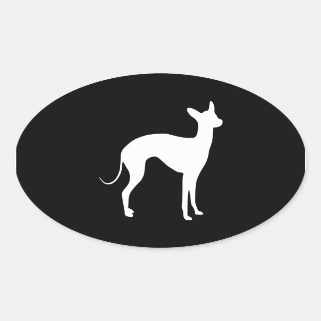 Sticker Ovale Lévrier Italien Blanc sur Noir (Devant)