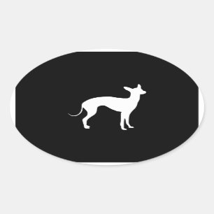 Sticker Ovale Lévrier Italien Blanc sur Noir