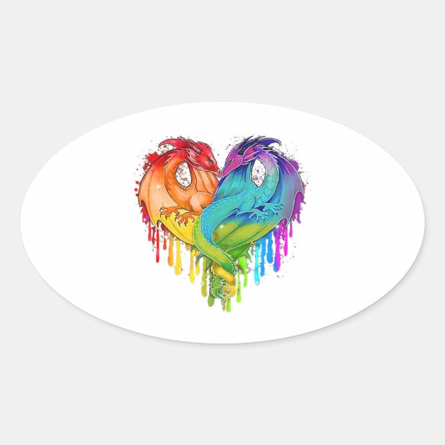 Sticker Ovale Lgbt Dragon Heart Rainbow Heart Dragon Lgbt Pride (Devant)