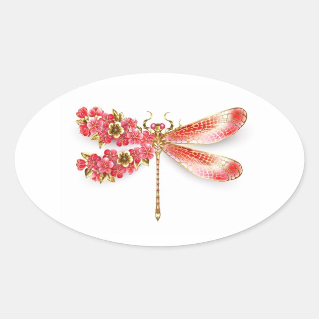 Sticker Ovale libellule de fleurs avec sakura de bijoux (Devant)