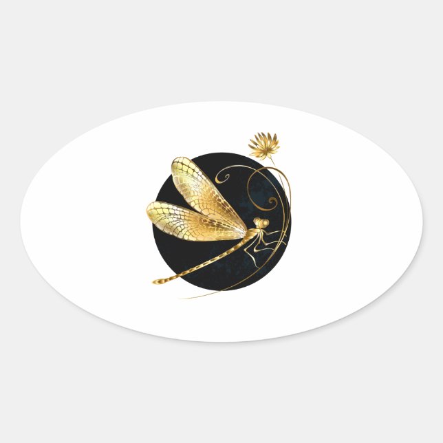 Sticker Ovale libellule d'or en cercle noir (Devant)