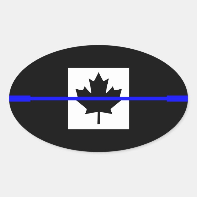 Sticker Ovale Ligne Bleue fine sur le Décor du drapeau canadien (Devant)