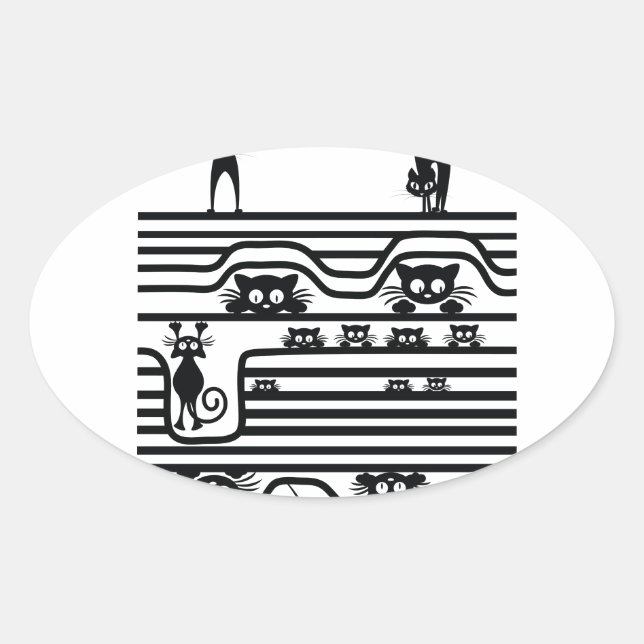 Sticker Ovale ligne de chats stupides (Devant)