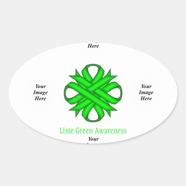 Sticker Ovale Lime Green Clover Ribbon Modèle par K Yoncich (Devant)