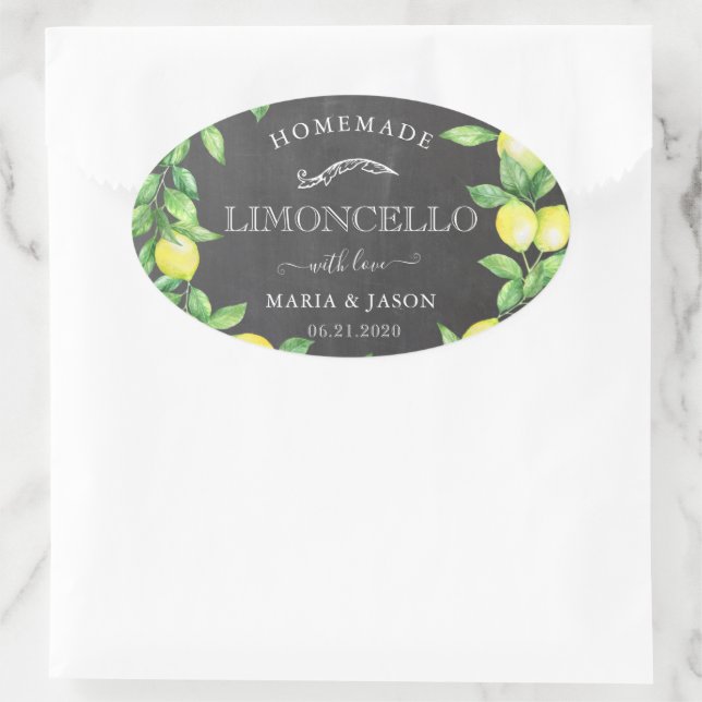 Sticker Ovale Limoncello Chalkboard Monogramme Favoriser (Sac)