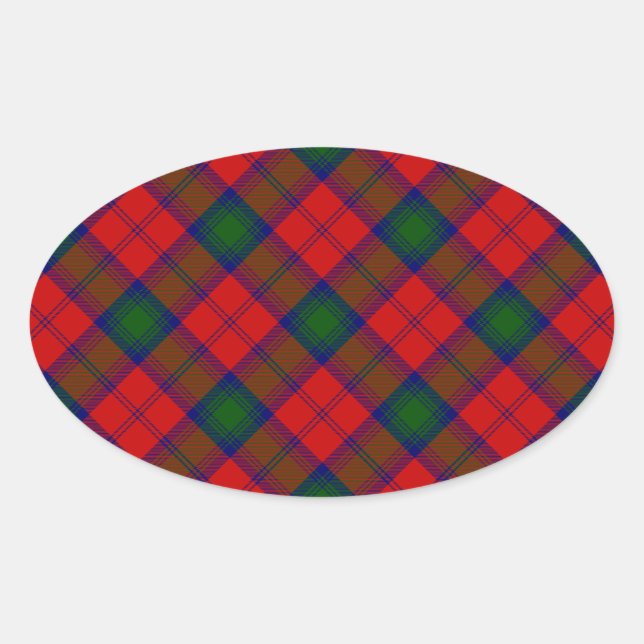 Sticker Ovale Lindsay tartan rouge vert plaid (Devant)