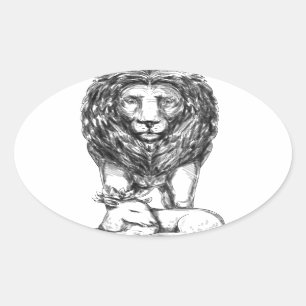 Sticker Ovale Lion gardant le tatouage d'agneau