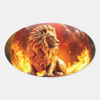 Sticker Ovale Lion majestueux : Roi du Far