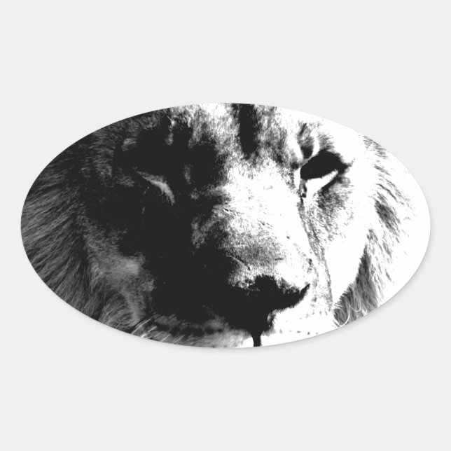 Sticker Ovale Lion noir et blanc (Devant)