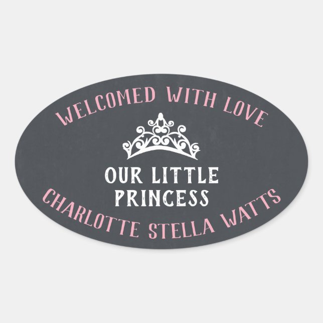 Sticker Ovale Little Princess New Baby Girl Faire-part Favoriser (Devant)