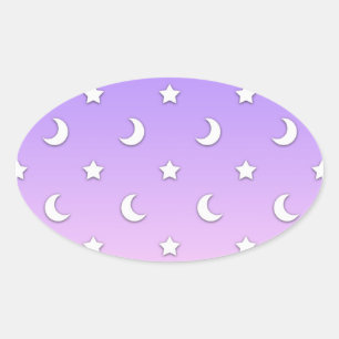 Sticker Ovale Little White Stars and Moons Motif