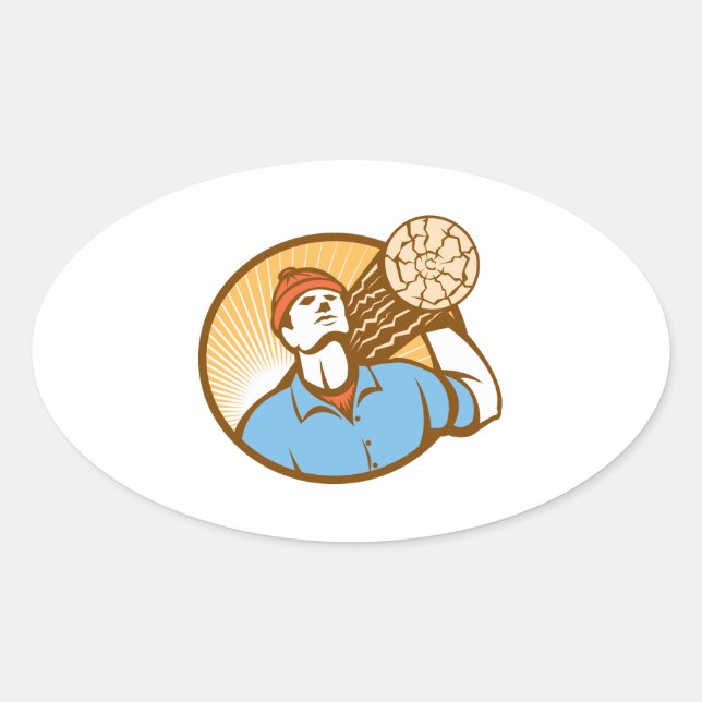 Sticker Ovale Loger Forester Lumberjack Carry Retro (Devant)