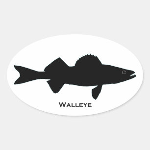 Sticker Ovale Logo de Walleye noir et blanc