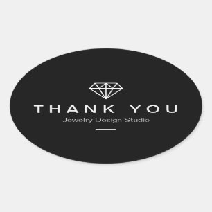 Sticker Ovale Logo Diamond moderne Simple Merci noir blanc
