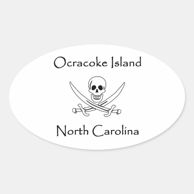 Sticker Ovale Logo du pirate de l'île d'Ocracoke en Caroline du  (Devant)