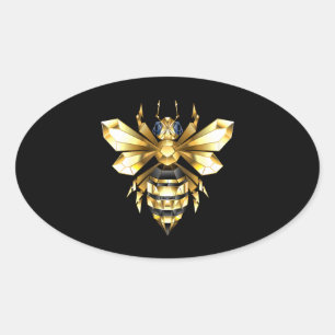 Sticker Ovale Logo Faux Gold Foil Bee Polygonal sur Noir
