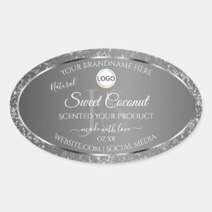 Sticker Ovale Logo gris argent Initiales Parties scintillant Éti