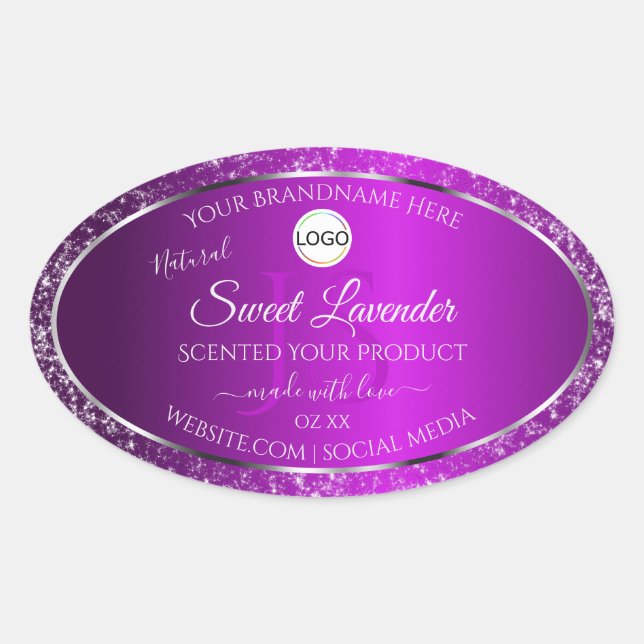 Sticker Ovale Logo violet classique Initiales Parties scintillan (Devant)