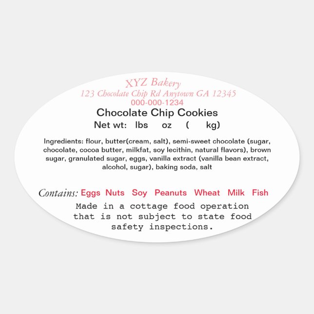 Sticker Ovale Loi sur les aliments cuisinés à domicile en Géorgi (Devant)
