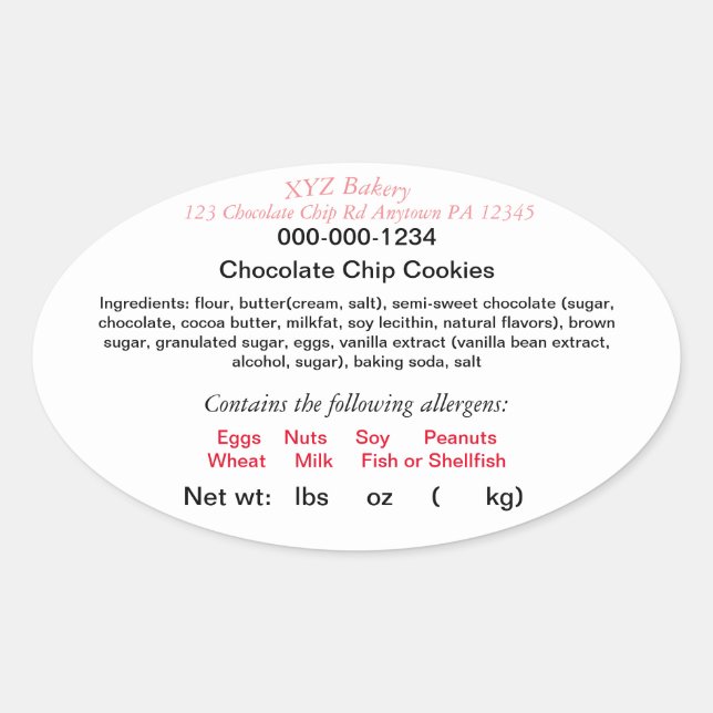 Sticker Ovale Loi sur les aliments cuisinés en maison PENNSYLVAN (Devant)