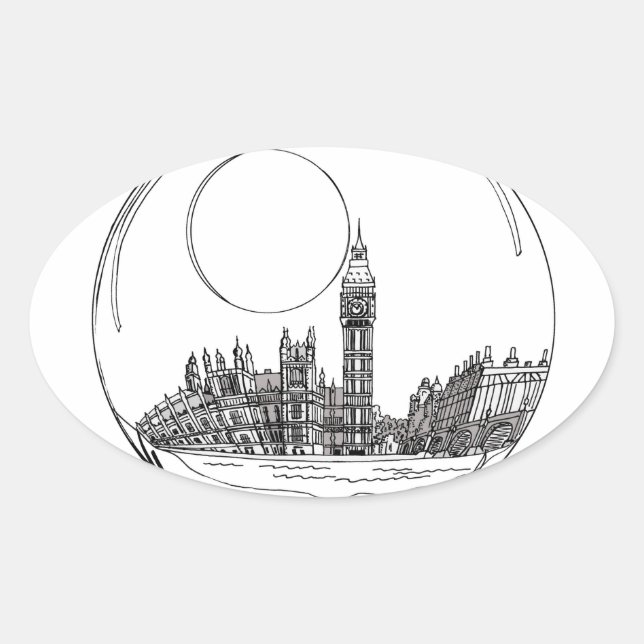 Sticker Ovale Londres dans une boule de verre. (Devant)