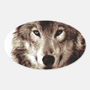 Sticker Ovale Loup gris