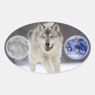 Sticker Ovale loup gris