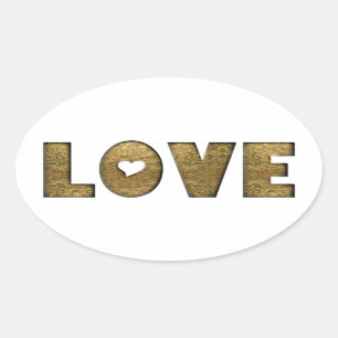 Sticker Ovale Love Gold Texte Word Elegant Golden Décoratif