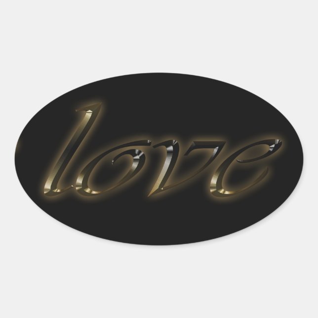 Sticker Ovale Love Golden Text Typographie Black Gold Elegant (Devant)