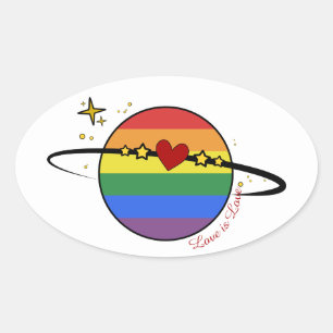 Sticker Ovale Love Is Love Arc-en-ciel Planète LGBTQ
