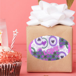 Sticker Ovale Lovely Love Heart Motif Art Imprimer