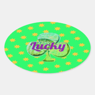 Sticker Ovale Lucky vert feuille de trèfle