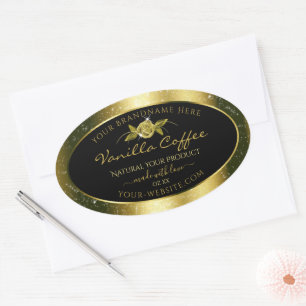 Sticker Ovale Luxuriante Parties scintillant or Floral Black Pro