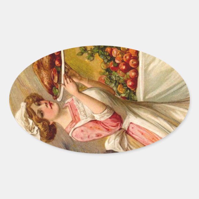 Sticker Ovale Madame vintage de dîner de thanksgiving (Devant)