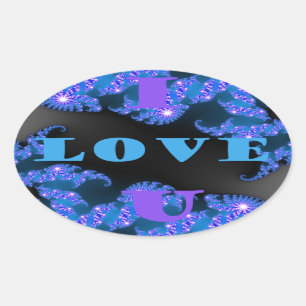 Sticker Ovale Magnifique motif de texte d'amour bleu galactique,