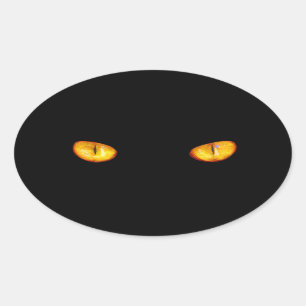 Sticker Ovale Maintenant, il vous voit Chat noir