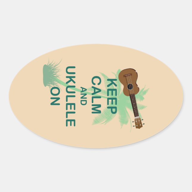 Sticker Ovale Maintenez le calme et Ukulele sur une impression a (Devant)