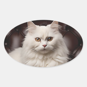 Sticker Ovale Majestic white cat