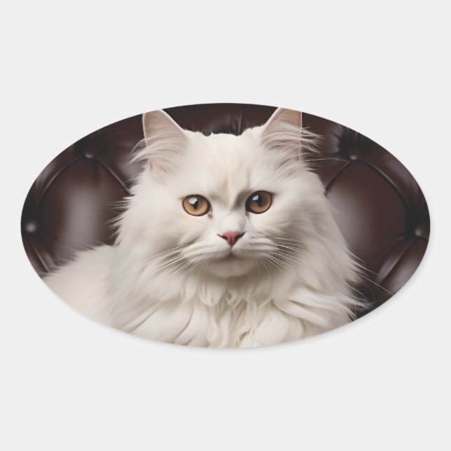Sticker Ovale Majestic white cat (Devant)