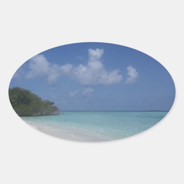 Sticker Ovale Maldives Blue Sky mer Sand Clouds Modèle (Devant)