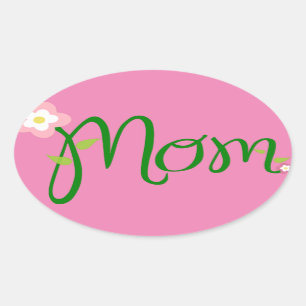 Sticker Ovale maman-texte-fleur-police-mère