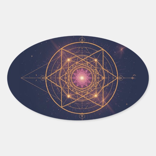 Sticker Ovale Mandala Lumineux de l'Harmonie Dorée (Devant)
