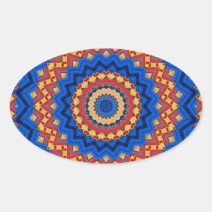 Sticker Ovale Mandala orange bleu