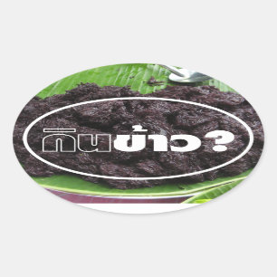 Sticker Ovale Mange Du Riz ? / Gin Khao ? [Riz noir laotien thaï